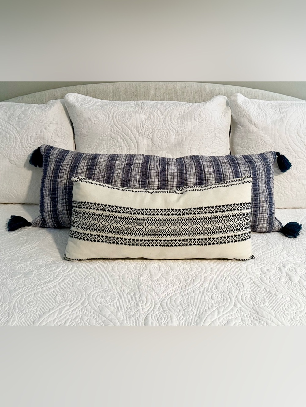 Set of 2 Coordinating Coastal Lumbar Pillows, Blue & White - Picture 1 of 7